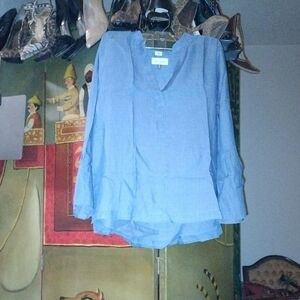 Ann Taylor Light Blue V-Neck Blouse